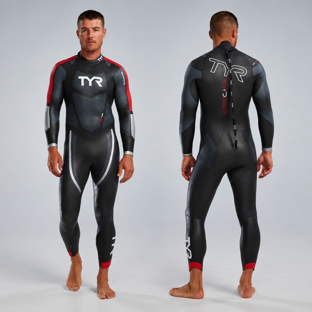 TYR Hurricane Full Sleeve Triathlon Wetsuit Large HCAFM6A-XS-717 Black Red